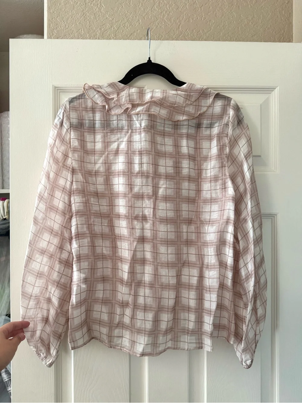 BNWT Zara Muted Pink Plaid Ruffle Blouse